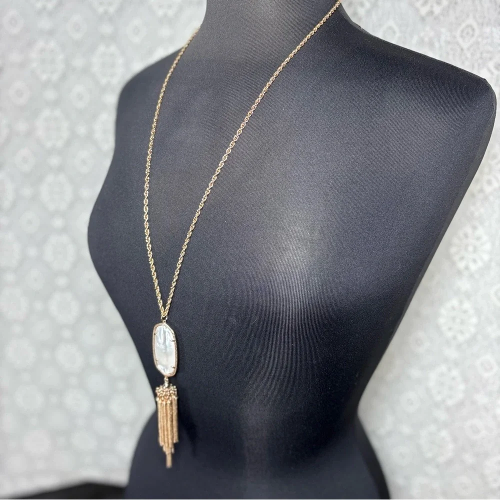 Kendra Scott Necklace Rayne 14k Gold Brass Long Rope Chain Ivory Mother of Pearl